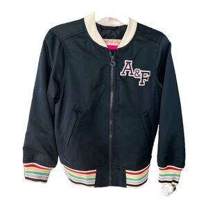 A&F Blue and White Bomber Jacket with Striped Cuffs Size 5/6